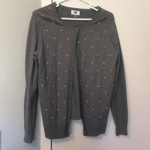 Gray sweater with pink polka dots!